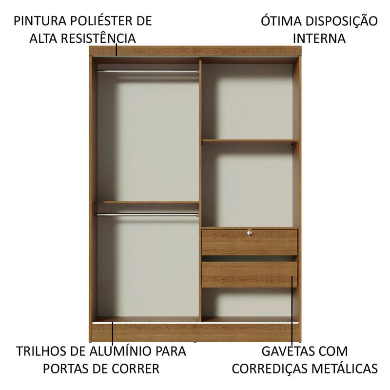Guarda-Roupa Solteiro Madesa Luke 2 Portas de Correr de Espelho Rustic