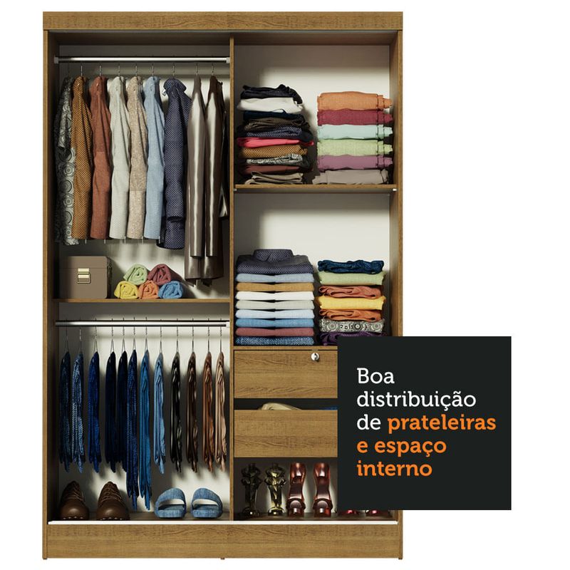Guarda-Roupa Solteiro Madesa Luke 2 Portas de Correr de Espelho Rustic