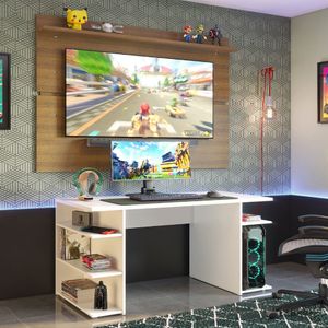 Mesa para Computador Gamer Madesa 9409 e Painel para TV até 65 Polegadas Branco/Rustic