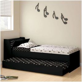 Cama Solteiro com Auxiliar Ditália - Bicama BB-28 | Preto (S/V)
