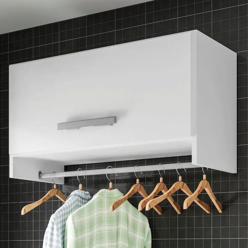Kit 02 Armários Multiuso Aéreo Cabideiro Grécia L03 Branco - Lyam Decor