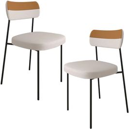Kit 2 Cadeira Decorativa Estofada Sala Jantar Melina F01 Linho Cru Couríssimo Caramelo - Lyam Decor