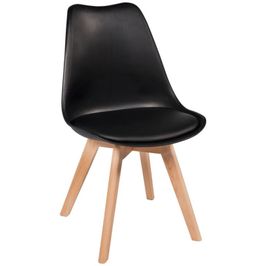 Kit 4 Cadeiras Charles Eames Leda Design Wood Estofada Base Madeira - Preta