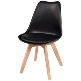 Kit 3 Cadeiras Leda Saarinen Wood Almofada Cozinha Preta