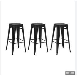 Kit com 3 Banqueta Tolix Iron Design Industrial 76 cm Aço Cozinha Bar Bistrô Bancada - Preta Fosco