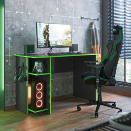 Mesa Gamer Com Nicho Para Gabinete Qmovi | Preto Fosco/Verde (S/V)