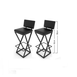 Kit c/ 2 Banquetas Bistrô Baixas 65cm  – Estofadas Preta – IMPERMEÁVEIS