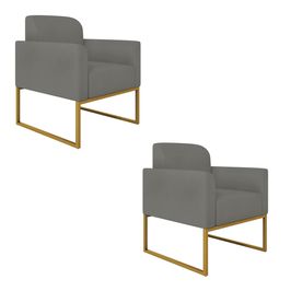 Puff Decorativo Sala de Estar Abel Pés Dourado Suede Cinza G41 - Gran Belo  Gran Belo GranBelo