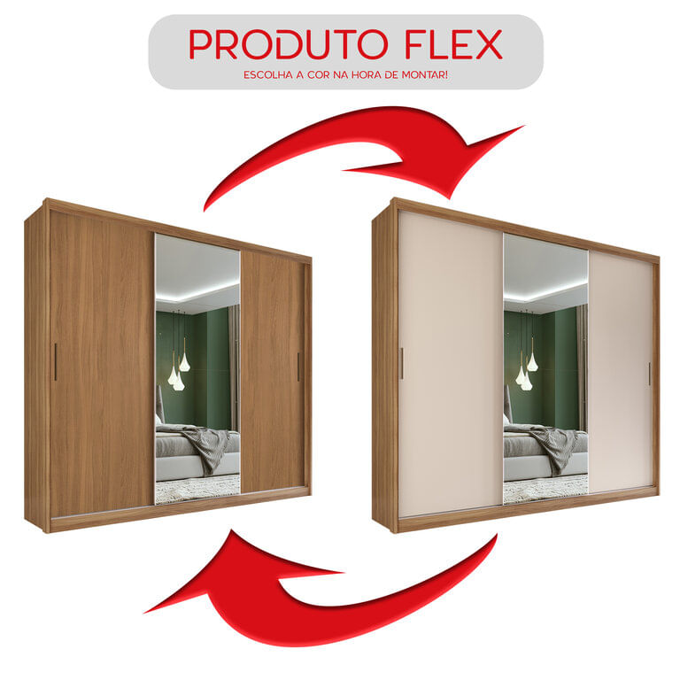 Guarda Roupa Casal MDF Demobile Dalila 3 Portas Com Espelho