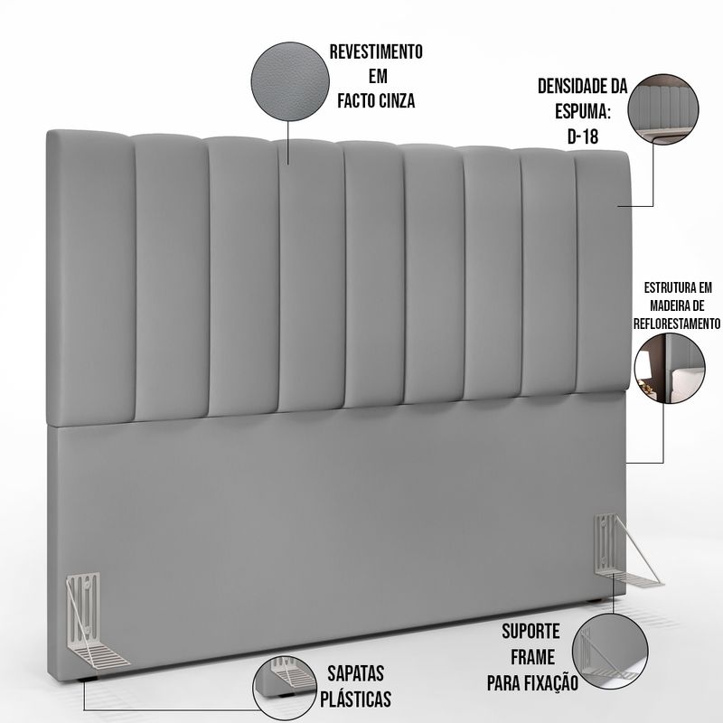 Cabeceira Cama Box Casal Queen 160 cm Dália W01 Facto Cinza - Lyam Decor
