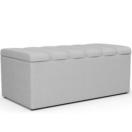 Calçadeira Recamier Baú Para Cama Box Solteiro Dália 100x50 Cm W01 Linho Cinza - Lyam Decor