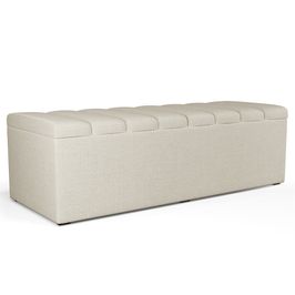 Calçadeira Recamier Baú Para Cama De Casal Dália 140x50 Cm W01 Linho Champagne - Lyam Decor