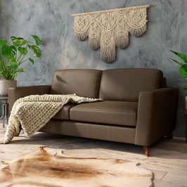 Sofá Sala de Estar Living 3 Lugares 220cm Presley Pés Madeira Couro Capuccino G52 - Gran Belo