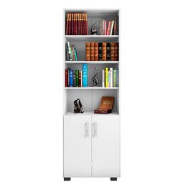 Estante de Livros para Escritório Home Office Portas Pequenas Alf Branco Texturizado G47 - Gran Belo
