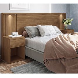 Cabeceira de Casal com 2 Gavetas e Luminárias Led Bourbon Santos Andirá | Jatoba (S/V)