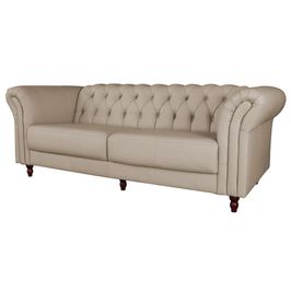 Sofá 3 Lugares Maggiore 220cm Couro Bege G58 - Gran Belo