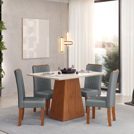 Conjunto de Mesa Dulce DJ 1,20X0,90 com 4 Cadeiras Zoe | Freijo/Off White/Cinza (S/V)