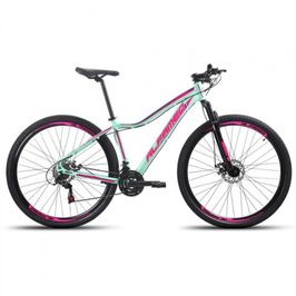 Bicicleta Aro 29 Feminina Alfameq Pandora Alumínio 21v Garfo Suspensão - Verde/Rosa - Tamanho:17