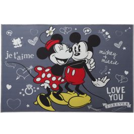 Tapete Infantil Mickey e Minnie Disney Jolitex 70x100cm Para Criança Adulto Antiderrapante Cinza