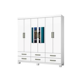 Guarda-roupa D22 6 portas 6 gavetas Com Espelho e Pés Branco