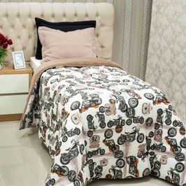 Coberdrom Edredom Moto Solteiro Dupla Face Malha Manta Soft Bege