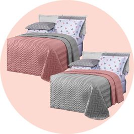 Kit Cobre Leito Tryon Queen + Jogo Lençol 6 Peças - Salmão