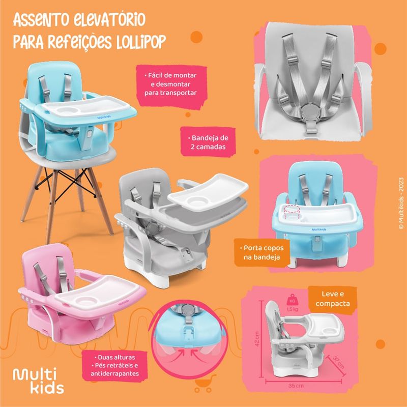 Cadeira de Alimentação Alta Slim até 15 Kg Cinza BB371 Multikids - Multikids