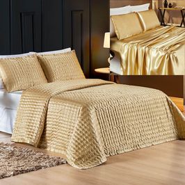Coordenado Cobre Leito e Lençol La Fiori Padrão  7 Peças - Dourado