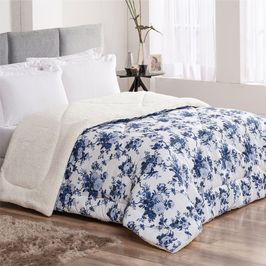 Edredom Confort Queen Dupla Face Sherpa Toque Lã Carneiro - Azul