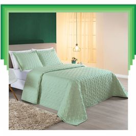 Colcha Cobre Leito Valença King 3 Peças Dupla Face - Verde