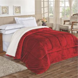 Edredom Insinuante Queen Dupla Face Sherpa Toque Lã Carneiro - Vermelho