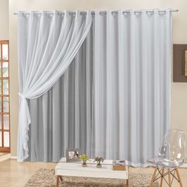 Cortina 4 Mts Sala Quarto Voal e Semiblackout para Trilho Suisso Cinza