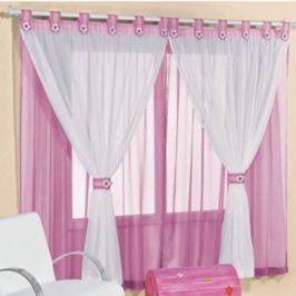 Cortina 2,00m X 1,70m Alt. Kids Decoração Quarto Criança em Voal para Varão - Rosa