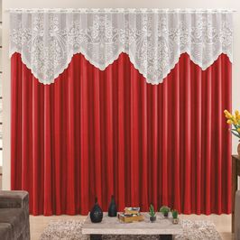 Cortina 3,00m X 2,50m Momento Sala Quarto Renda com Microfibra p Varão Vermelha