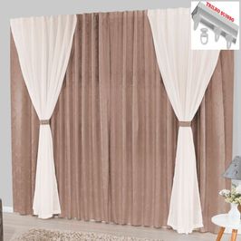 Cortina Bhaly Jacquard e Voal 4,00 X 2,50 Para Trilho Suisso - Bege