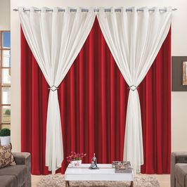 Cortina 4 Mts Sala Quarto Voal com Microfibra para Trilho Suisso Vermelho Barata