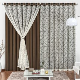Cortina 3 Mts Sala Quarto Malha Renda para Trilho Comum Baratissima Tabaco