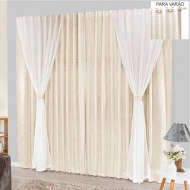 Cortina Bhaly Jacquard e Voal 3,00 X 2,50 Para Varão - Palha