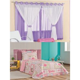Cortina Juvenil Quarto Menina e Colcha Matelada Sara - Lilás