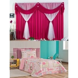 Cortina Jessica Quarto Menina e Colcha Matelada  - Pink