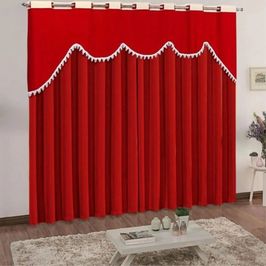 Cortina Celine para Varão em Malha 3,00m x 2,50m Sala Quarto - Vermelha