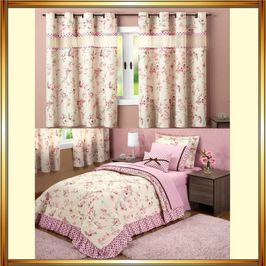 Kit decoração p/ Quarto de Criança = Cobre leito Ariela + Cortina Ariela - Palha