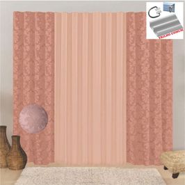 Cortina firenze para Trilho Comum em Jaquard 3,00m x 2,60m Sala Quarto - Rosê