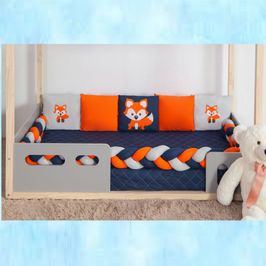 Kit para Berço Bebê Montessoriano Rapozinha 7 Peças - Marinho
