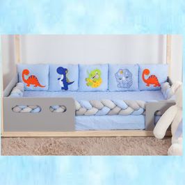 Kit para Berço Bebê Montessoriano Dinossauro 7 Peças - Azul