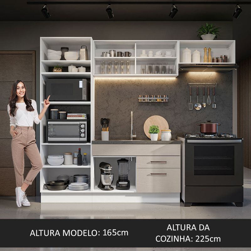 Armário de Cozinha Completa 270cm Branco Preto Agata Madesa 03 - Madesa  Móveis