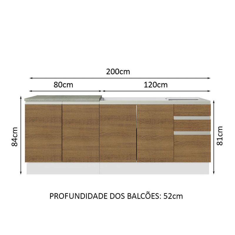 Kit com 2 Balcões de Cozinha Madesa Agata 3 Gavetas 4 Portas (Sem