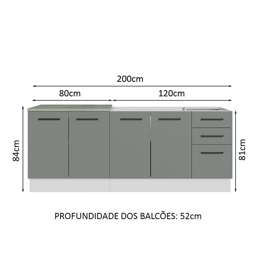 Kit com 2 Balcões de Cozinha Madesa Agata 3 Gavetas 4 Portas (Sem