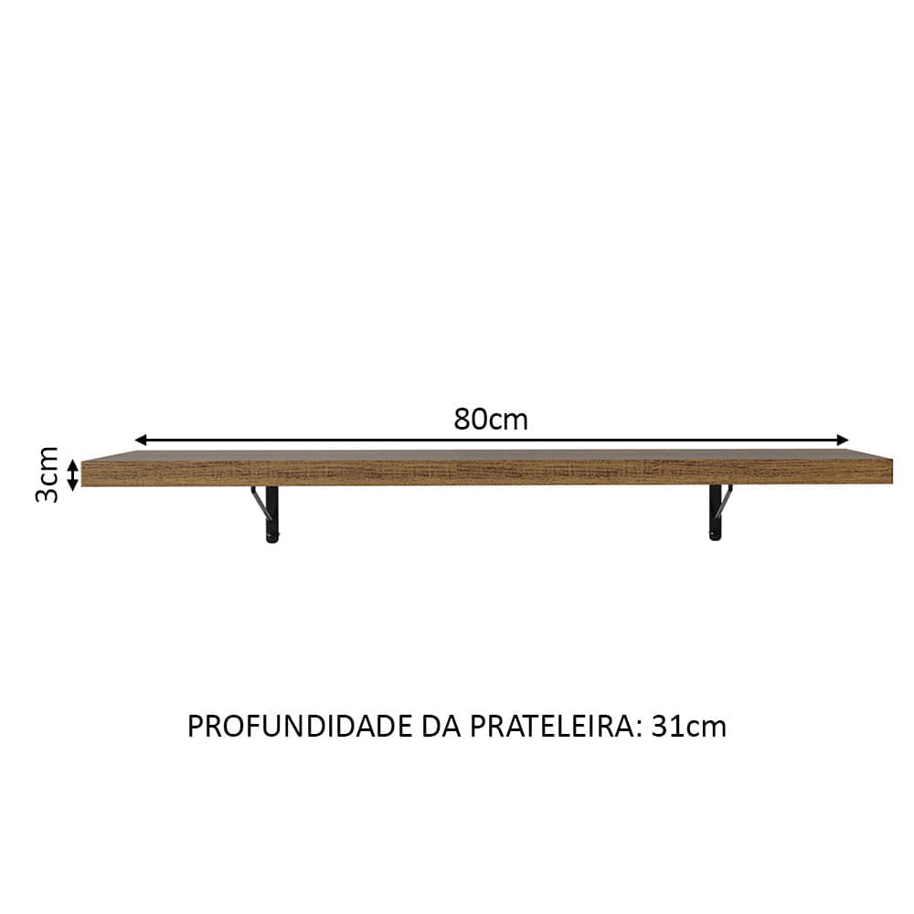 Kit 2 Prateleiras Suspensas para Cozinha Madesa 80 cm com Mão Francesa  Rustic - Madesa Móveis