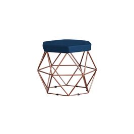 Puff Decorativo Base Bronze Elsa Veludo Azul G41 - Gran Belo